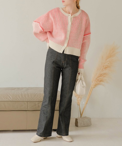 Bab（バブ）の「前後2WAYストライプショートカーディガン（カーディガン/ボレロ・レディース・ブラック/レッド/グリーン/グレイッシュベージュ・FREE）」の13枚目の写真