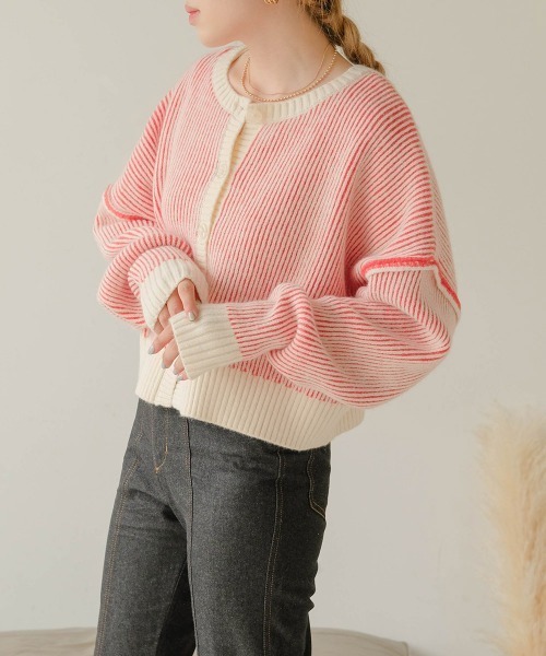 Bab（バブ）の「前後2WAYストライプショートカーディガン（カーディガン/ボレロ・レディース・ブラック/レッド/グリーン/グレイッシュベージュ・FREE）」の14枚目の写真