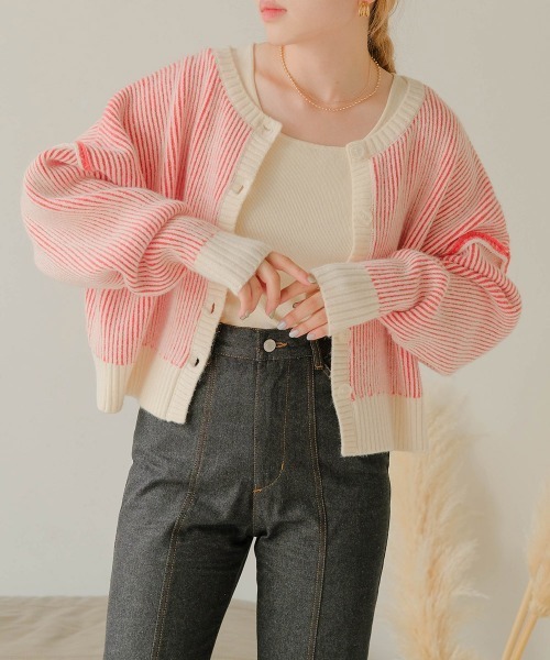 Bab（バブ）の「前後2WAYストライプショートカーディガン（カーディガン/ボレロ・レディース・ブラック/レッド/グリーン/グレイッシュベージュ・FREE）」の16枚目の写真