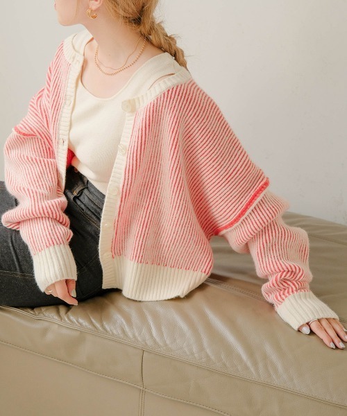 Bab（バブ）の「前後2WAYストライプショートカーディガン（カーディガン/ボレロ・レディース・ブラック/レッド/グリーン/グレイッシュベージュ・FREE）」の17枚目の写真