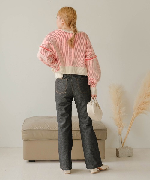 Bab（バブ）の「前後2WAYストライプショートカーディガン（カーディガン/ボレロ・レディース・ブラック/レッド/グリーン/グレイッシュベージュ・FREE）」の19枚目の写真