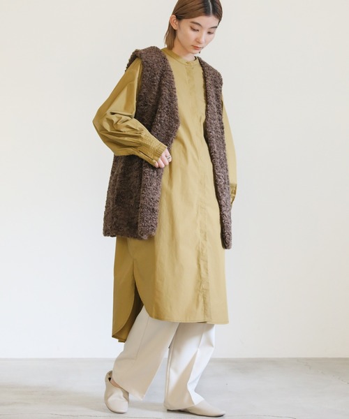 select MOCA(セレクトモカ)の「カフスピンタックノーカラーシャツワンピース(シャツワンピース・レディース・ベージュ/アイボリー/ブラック・FREE)」の3枚目の写真