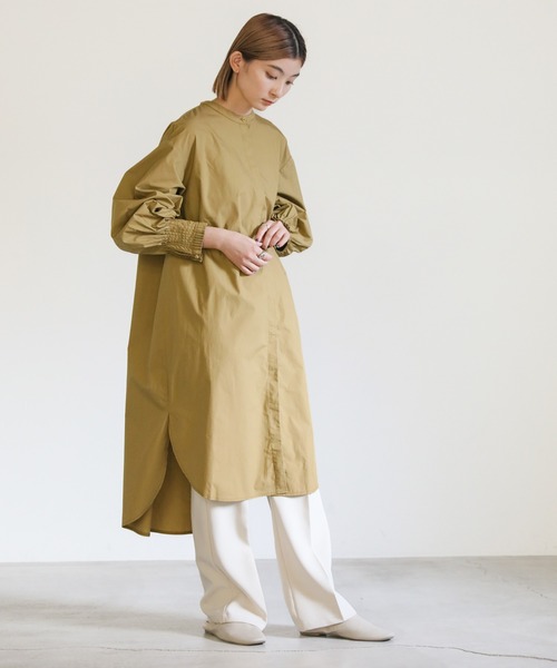 select MOCA(セレクトモカ)の「カフスピンタックノーカラーシャツワンピース(シャツワンピース・レディース・ベージュ/アイボリー/ブラック・FREE)」の9枚目の写真