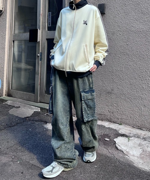 24AW 新色追加【セットアップ対応】'WEB限定' ビッグシルエット ワンポイント刺繍 袖ラインジャージ トラックジャケット【Confirm】（ジャージ）｜Confirm（コンファーム）