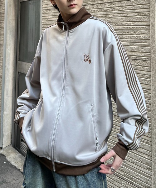 24AW 新色追加【セットアップ対応】'WEB限定' ビッグシルエット ワンポイント刺繍 袖ラインジャージ トラックジャケット【Confirm】（ジャージ）｜Confirm（コンファーム）