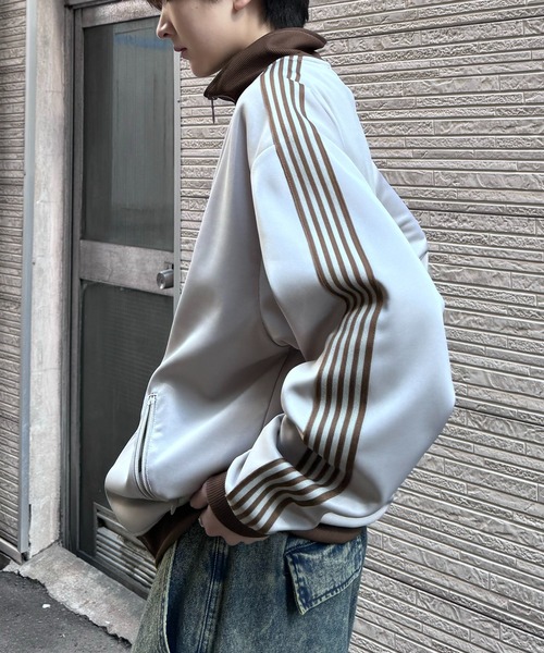 24AW 新色追加【セットアップ対応】'WEB限定' ビッグシルエット ワンポイント刺繍 袖ラインジャージ トラックジャケット【Confirm】（ジャージ）｜Confirm（コンファーム）