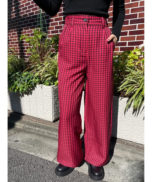 WC(ダブル シー)の「ブラックギンガムパンツ(スラックス・レディース・レッド/オレンジ/グリーン・FREE)」の1枚目の写真