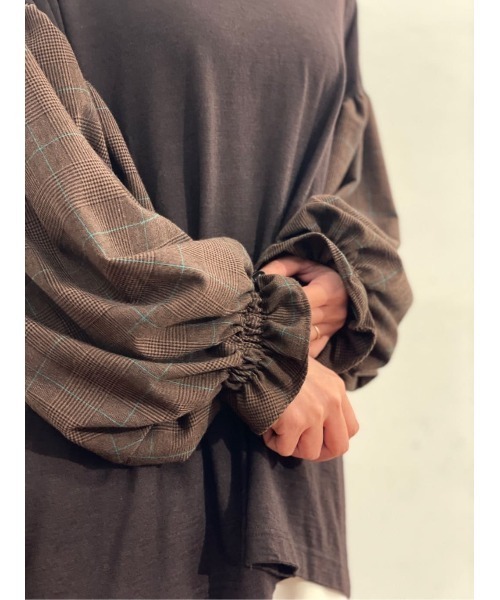 BEARDSLEY（ビアズリー）の「袖チェックカットソー（Tシャツ