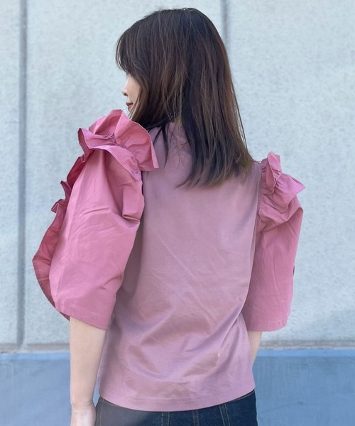 nina mew（ニーナミュウ）の「フリルスリーブT（Tシャツ/カットソー・レディース・ピンク/ブラック・FREE）」の8枚目の写真