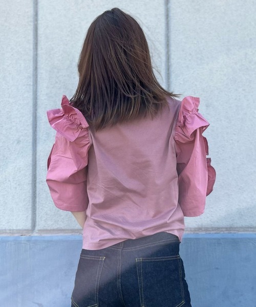 nina mew（ニーナミュウ）の「フリルスリーブT（Tシャツ/カットソー・レディース・ピンク/ブラック・FREE）」の12枚目の写真