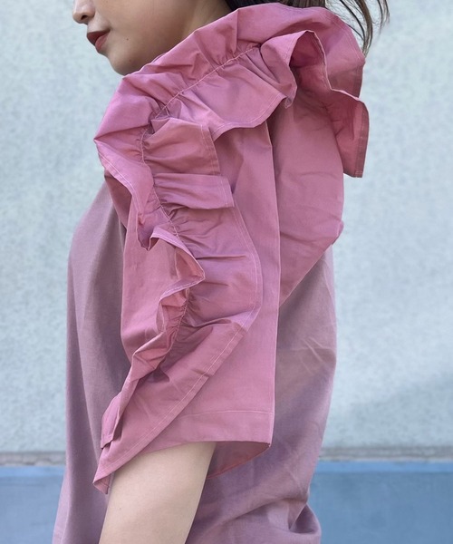 nina mew（ニーナミュウ）の「フリルスリーブT（Tシャツ/カットソー・レディース・ピンク/ブラック・FREE）」の4枚目の写真