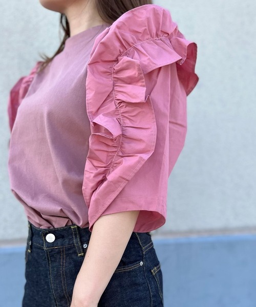 nina mew（ニーナミュウ）の「フリルスリーブT（Tシャツ/カットソー・レディース・ピンク/ブラック・FREE）」の11枚目の写真