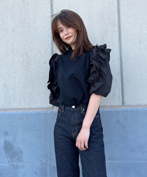 nina mew（ニーナミュウ）の「フリルスリーブT（Tシャツ/カットソー・レディース・ピンク/ブラック・FREE）」の10枚目の写真