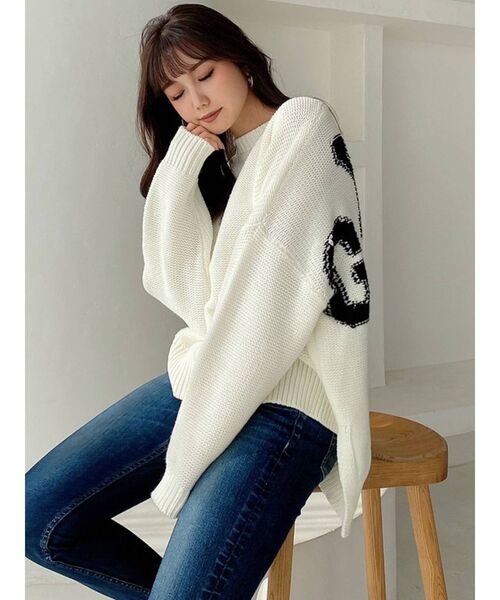 GYDA（ジェイダ）の「GYDAロゴニットトップス（ニット/セーター・レディース・オフホワイト/ブラック/ボルドー・FREE）」の9枚目の写真