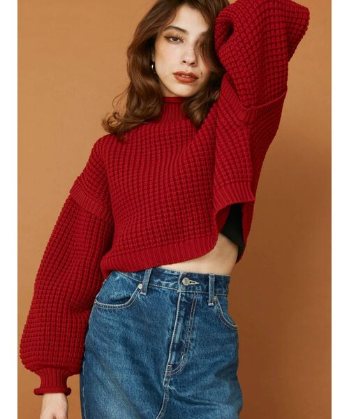 EVRIS（エヴリス）の「ワッフルハイネックニットトップス（ニット/セーター・レディース・ブラック/アイボリー/レッド・FREE）」の7枚目の写真