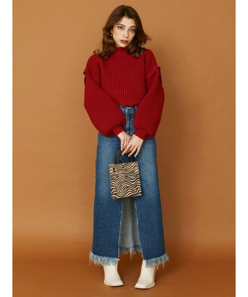 EVRIS（エヴリス）の「ワッフルハイネックニットトップス（ニット/セーター・レディース・ブラック/アイボリー/レッド・FREE）」の8枚目の写真