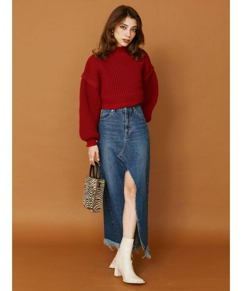 EVRIS（エヴリス）の「ワッフルハイネックニットトップス（ニット/セーター・レディース・ブラック/アイボリー/レッド・FREE）」の9枚目の写真