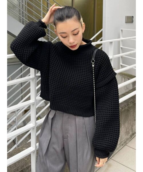EVRIS（エヴリス）の「ワッフルハイネックニットトップス（ニット/セーター・レディース・ブラック/アイボリー/レッド・FREE）」の10枚目の写真