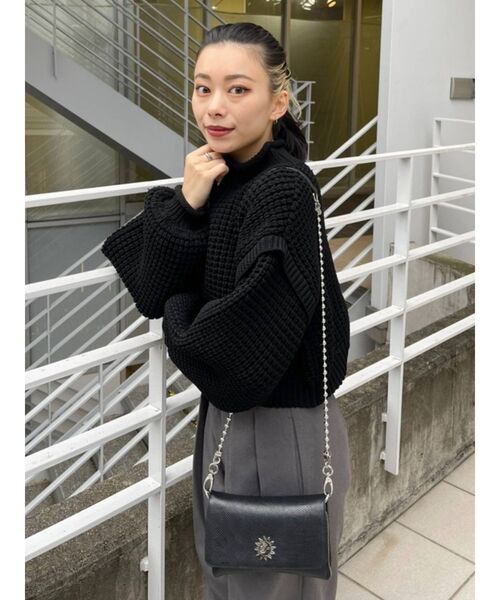 EVRIS（エヴリス）の「ワッフルハイネックニットトップス（ニット/セーター・レディース・ブラック/アイボリー/レッド・FREE）」の12枚目の写真