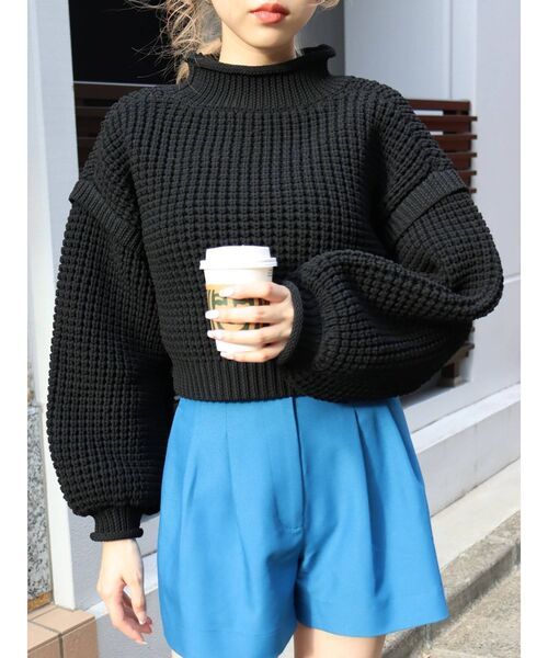 EVRIS（エヴリス）の「ワッフルハイネックニットトップス（ニット/セーター・レディース・ブラック/アイボリー/レッド・FREE）」の14枚目の写真