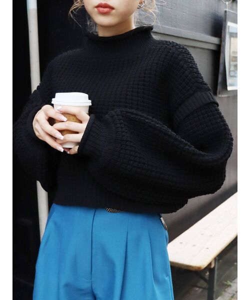 EVRIS（エヴリス）の「ワッフルハイネックニットトップス（ニット/セーター・レディース・ブラック/アイボリー/レッド・FREE）」の15枚目の写真