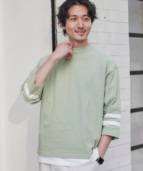 coen（コーエン）の「USAコットンフットボールライン7分袖Tシャツ（Tシャツ/カットソー・メンズ・ライム/ライトブルー/イエロー/ホワイト/ブラック/ライトピンク・M/S/L/XL）」の4枚目の写真