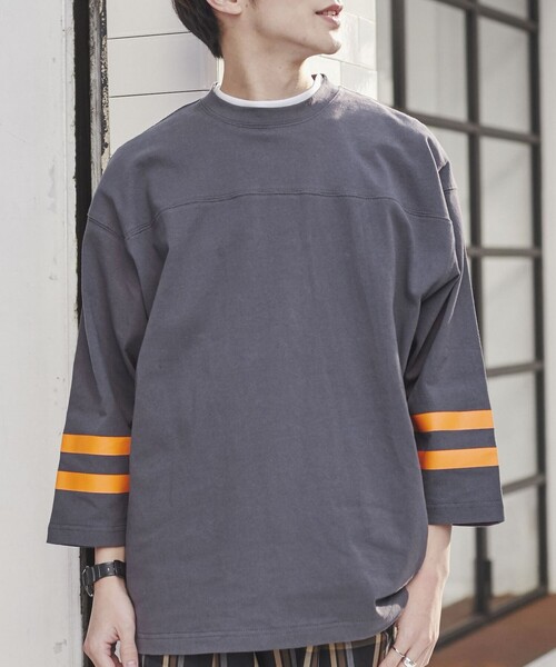 coen（コーエン）の「USAコットンフットボールライン7分袖Tシャツ（Tシャツ/カットソー・メンズ・ライム/ライトブルー/イエロー/ホワイト/ブラック/ライトピンク・M/S/L/XL）」の3枚目の写真