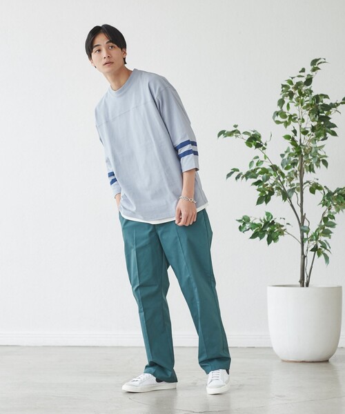 coen（コーエン）の「USAコットンフットボールライン7分袖Tシャツ（Tシャツ/カットソー・メンズ・ライム/ライトブルー/イエロー/ホワイト/ブラック/ライトピンク・M/S/L/XL）」の7枚目の写真