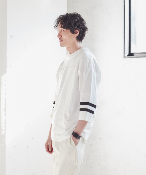 coen（コーエン）の「USAコットンフットボールライン7分袖Tシャツ（Tシャツ/カットソー・メンズ・ライム/ライトブルー/イエロー/ホワイト/ブラック/ライトピンク・M/S/L/XL）」の8枚目の写真