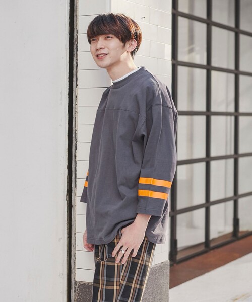 coen（コーエン）の「USAコットンフットボールライン7分袖Tシャツ（Tシャツ/カットソー・メンズ・ライム/ライトブルー/イエロー/ホワイト/ブラック/ライトピンク・M/S/L/XL）」の9枚目の写真