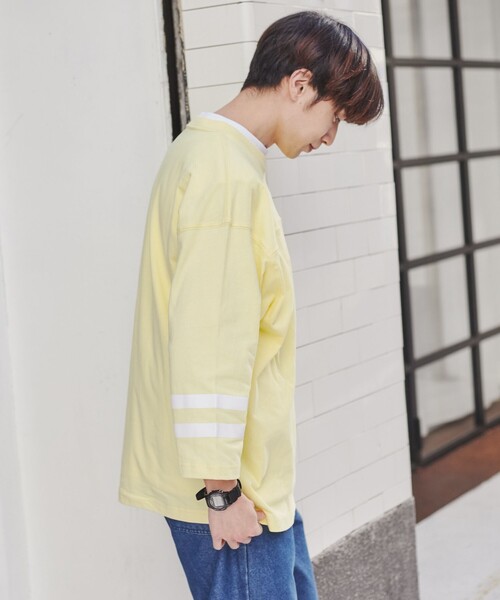 coen（コーエン）の「USAコットンフットボールライン7分袖Tシャツ（Tシャツ/カットソー・メンズ・ライム/ライトブルー/イエロー/ホワイト/ブラック/ライトピンク・M/S/L/XL）」の11枚目の写真