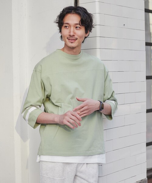 coen（コーエン）の「USAコットンフットボールライン7分袖Tシャツ（Tシャツ/カットソー・メンズ・ライム/ライトブルー/イエロー/ホワイト/ブラック/ライトピンク・M/S/L/XL）」の12枚目の写真