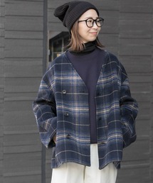FORK&SPOON | FORK&SPOON　シャギーチェックショートジャケット(ノーカラージャケット)