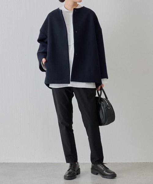 BEARDSLEY(ビアズリー)の「後ろぷっくりウールコート:表地・毛100%(ノーカラーコート・レディース・ネイビー/ライトグレー・FREE)」の16枚目の写真