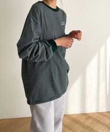 RCW BLUE LABEL | RCW BLUE LABEL(ブルーレーベル) "Pier 45 and 46 Park"刺繍リンガー細ボーダーロングTシャツ(Tシャツ/カットソー)