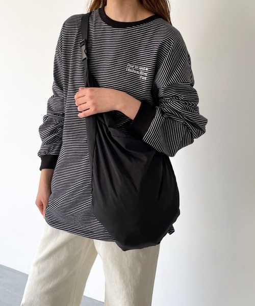 RCW BLUE LABEL(レッドチョップワークスブルーレーベル)の「RCW BLUE LABEL(ブルーレーベル) "Pier 45 and 46 Park"刺繍リンガー細ボーダーロングTシャツ(Tシャツ/カットソー・レディース・ホワイト/グリーン/ブラック・ONE SIZE)」の8枚目の写真