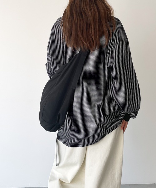 RCW BLUE LABEL(レッドチョップワークスブルーレーベル)の「RCW BLUE LABEL(ブルーレーベル) "Pier 45 and 46 Park"刺繍リンガー細ボーダーロングTシャツ(Tシャツ/カットソー・レディース・ホワイト/グリーン/ブラック・ONE SIZE)」の10枚目の写真