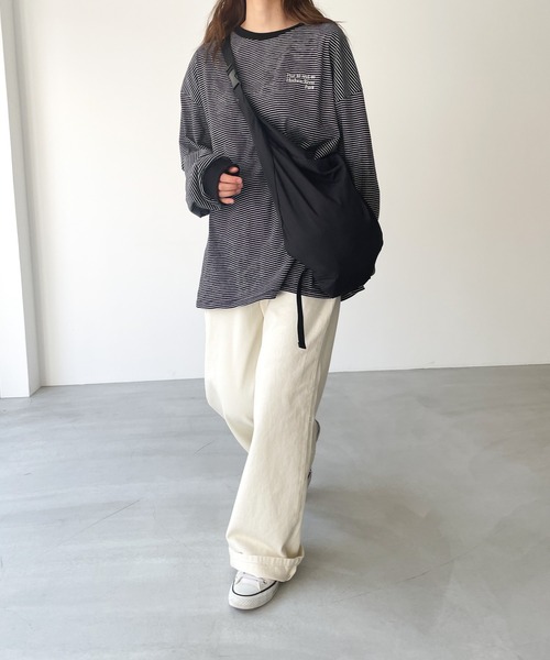 RCW BLUE LABEL(レッドチョップワークスブルーレーベル)の「RCW BLUE LABEL(ブルーレーベル) "Pier 45 and 46 Park"刺繍リンガー細ボーダーロングTシャツ(Tシャツ/カットソー・レディース・ホワイト/グリーン/ブラック・ONE SIZE)」の11枚目の写真