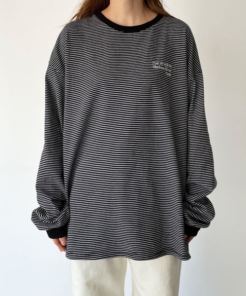 RCW BLUE LABEL(レッドチョップワークスブルーレーベル)の「RCW BLUE LABEL(ブルーレーベル) "Pier 45 and 46 Park"刺繍リンガー細ボーダーロングTシャツ(Tシャツ/カットソー・レディース・ホワイト/グリーン/ブラック・ONE SIZE)」の16枚目の写真