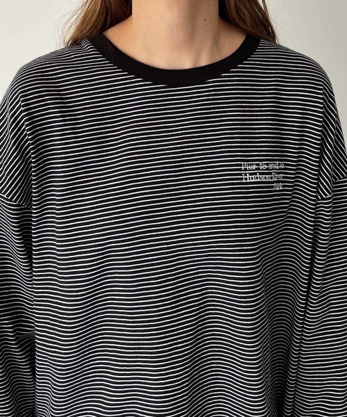 RCW BLUE LABEL(レッドチョップワークスブルーレーベル)の「RCW BLUE LABEL(ブルーレーベル) "Pier 45 and 46 Park"刺繍リンガー細ボーダーロングTシャツ(Tシャツ/カットソー・レディース・ホワイト/グリーン/ブラック・ONE SIZE)」の19枚目の写真