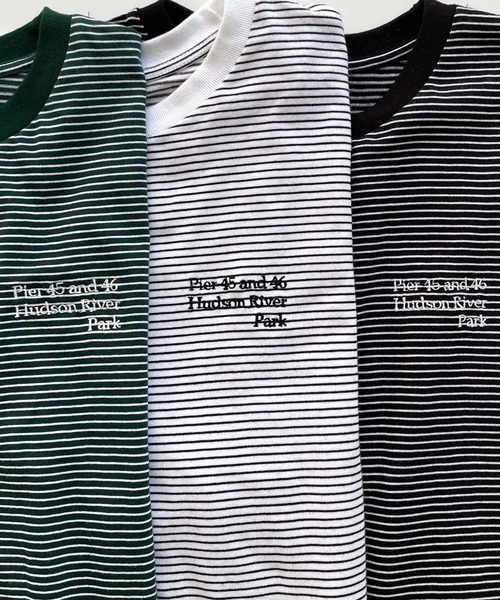 RCW BLUE LABEL(レッドチョップワークスブルーレーベル)の「RCW BLUE LABEL(ブルーレーベル) "Pier 45 and 46 Park"刺繍リンガー細ボーダーロングTシャツ(Tシャツ/カットソー・レディース・ホワイト/グリーン/ブラック・ONE SIZE)」の21枚目の写真
