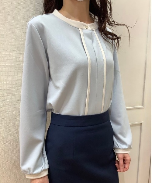 TOKYO SHIRTS（トウキョウシャツ）の「配色バンドカラー 長袖ブラウス（シャツ/ブラウス・レディース・ネイビー/ベージュ/サックスブルー/オフホワイト・M/L）」の11枚目の写真