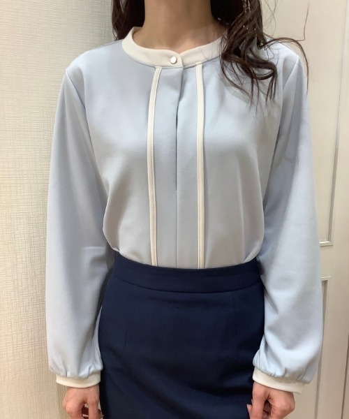 TOKYO SHIRTS（トウキョウシャツ）の「配色バンドカラー 長袖ブラウス（シャツ/ブラウス・レディース・ネイビー/ベージュ/サックスブルー/オフホワイト・M/L）」の12枚目の写真