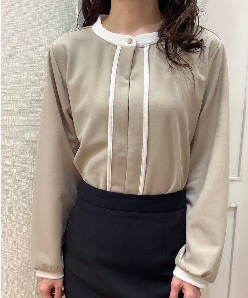 TOKYO SHIRTS（トウキョウシャツ）の「配色バンドカラー 長袖ブラウス（シャツ/ブラウス・レディース・ネイビー/ベージュ/サックスブルー/オフホワイト・M/L）」の14枚目の写真