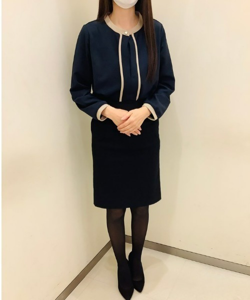 TOKYO SHIRTS（トウキョウシャツ）の「配色バンドカラー 長袖ブラウス（シャツ/ブラウス・レディース・ネイビー/ベージュ/サックスブルー/オフホワイト・M/L）」の5枚目の写真