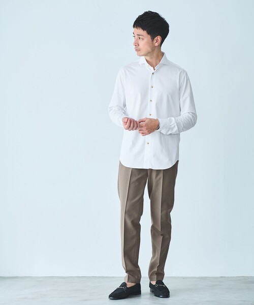 green label relaxing（グリーンレーベルリラクシング）の「JUST fit シルケット カット 長袖 シャツ -抗菌-（シャツ/ブラウス・メンズ・オフホワイト/ブラック/ネイビー/ライトブルー・S/M/L/XL）」の5枚目の写真