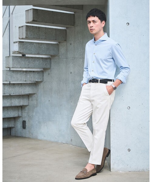 green label relaxing（グリーンレーベルリラクシング）の「JUST fit シルケット カット 長袖 シャツ -抗菌-（シャツ/ブラウス・メンズ・オフホワイト/ブラック/ネイビー/ライトブルー・S/M/L/XL）」の8枚目の写真