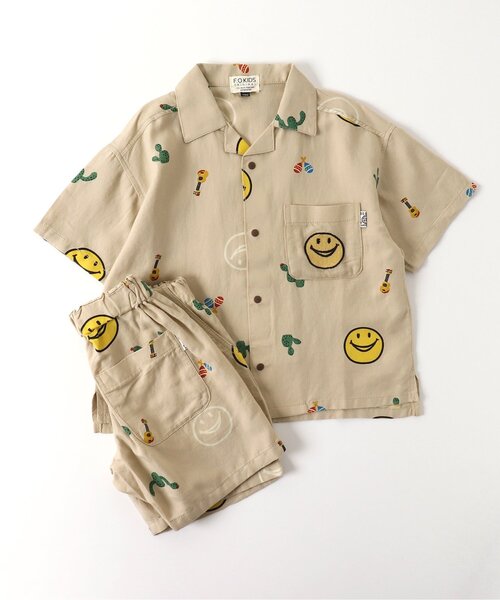 F.O.KIDS（エフオーキッズ）の「FOスマイル総柄セットアップ（セットアップ・キッズ・ベージュ/チャコール/サックスブルー・80/120/130/140/90/100/95/110）」の2枚目の写真