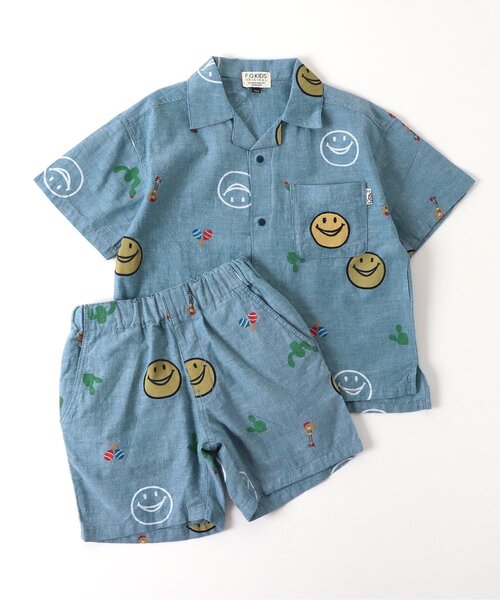 F.O.KIDS（エフオーキッズ）の「FOスマイル総柄セットアップ（セットアップ・キッズ・ベージュ/チャコール/サックスブルー・80/120/130/140/90/100/95/110）」の3枚目の写真