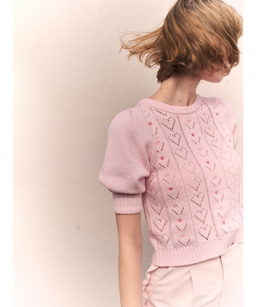 FURFUR(ファーファー)の「ハート刺繍アイレットニット(ニット/セーター・レディース・ライトブルー/ブラック/ピンク・FREE)」の13枚目の写真